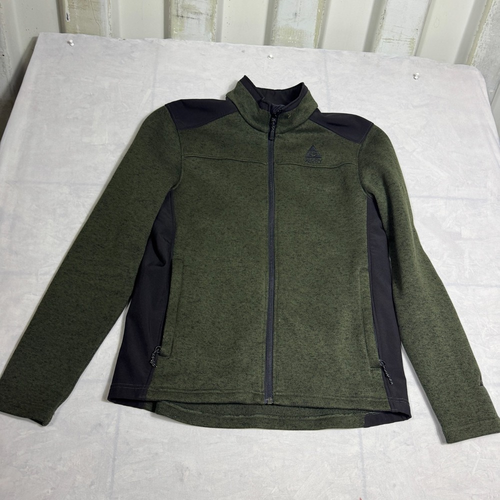 Gerry Mens Full-Zip Jacket Green Mixed Media Knit Long Sleeve Outdoor Logo M